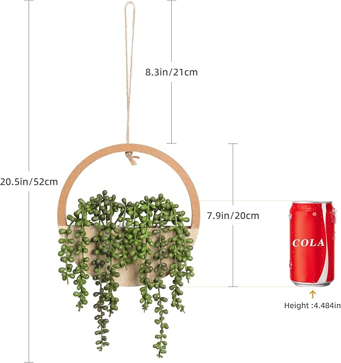 Floweroyal 2pcs Artificial Succulents Hanging Plants 12.2'' Fake String of Pearls in Pot with 8.3'' Lanyard for Indoor Outdoor Wall Decor(Wood Color)