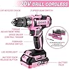Pink Power Drill Tool Kit Set: 20V Cordless Electric Drill, Driver, Tool Box with Battery