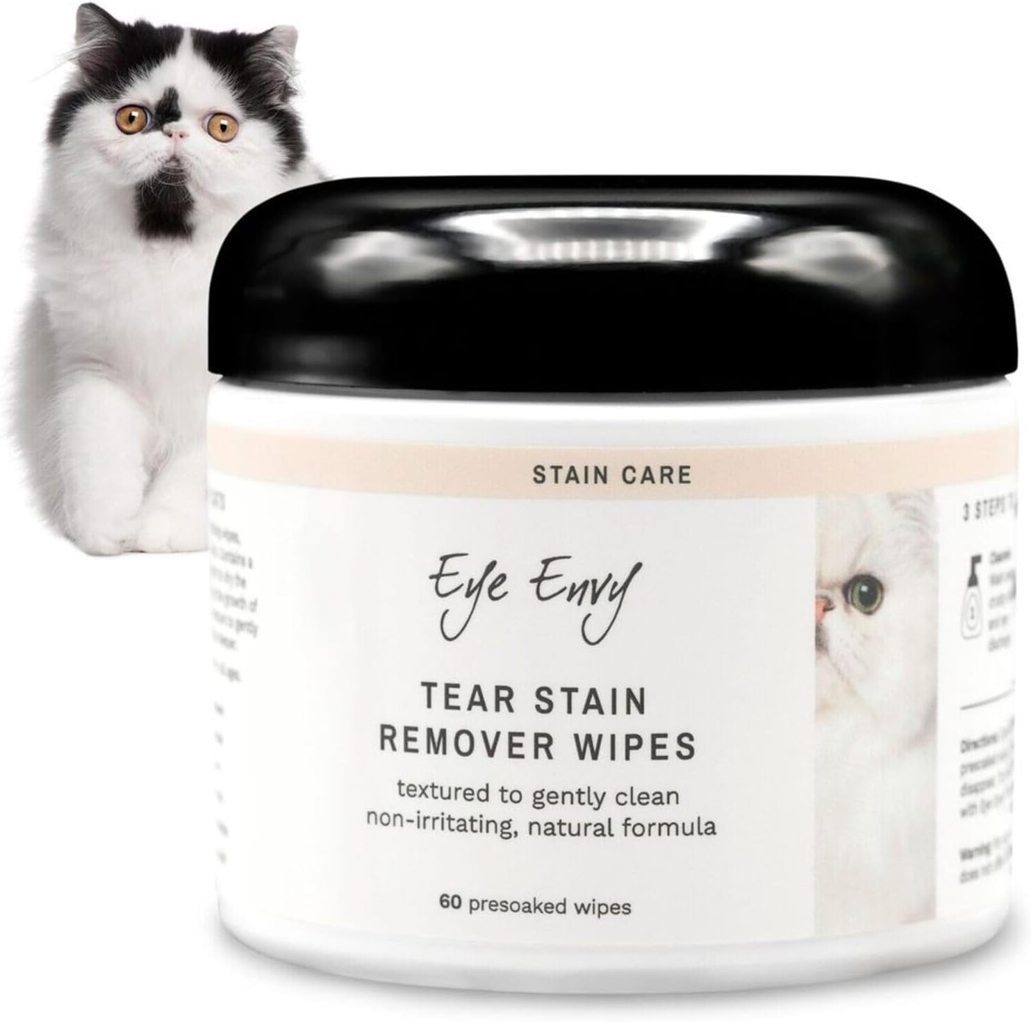 Eye Envy Tear Stain Wipes for Cats. Textured to Gently Clean Tear Stains. Natural Formula.