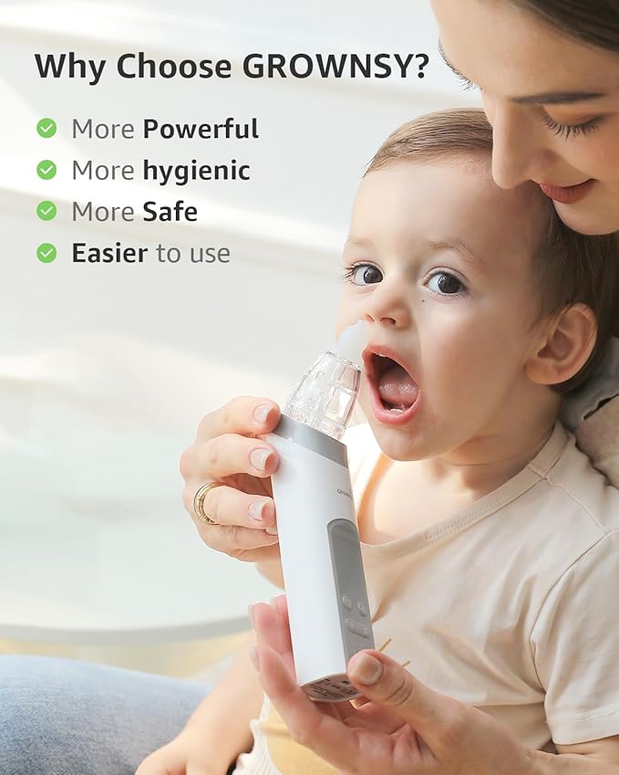 GROWNSY Nasal Aspirator for Baby, Electric Baby Nose Sucker with Larger Suction Chamber and More Powerful Suction, Automatic Nose Cleaner with Music and Light Soothing Function