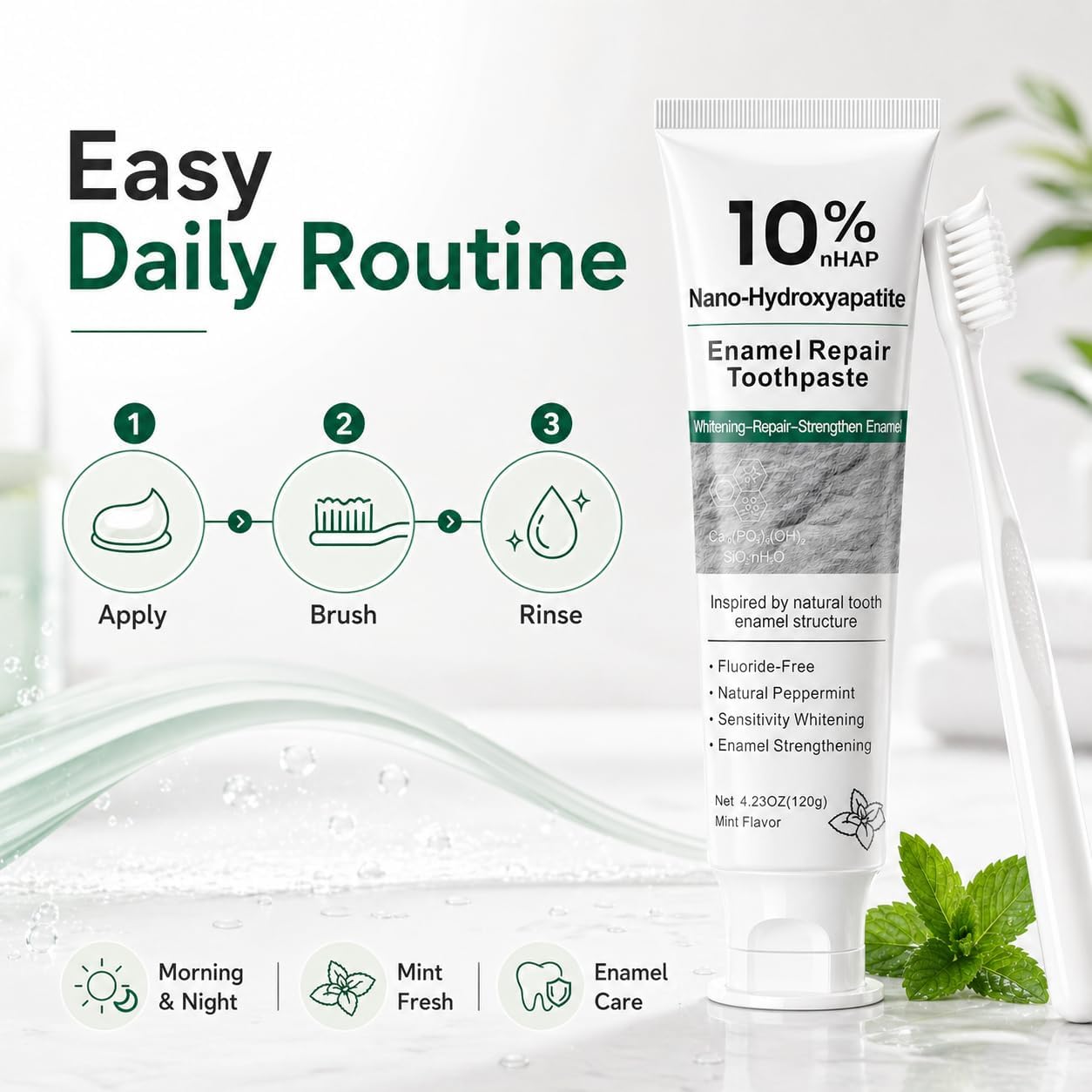 10% Nano Hydroxyapatite Toothpaste, Fluoride Free Toothpaste for Sensitive Teeth, Helps Strengthen Enamel, Freshens Breath, Daily Remineralizing Toothpaste for Adults, 2 Pack
