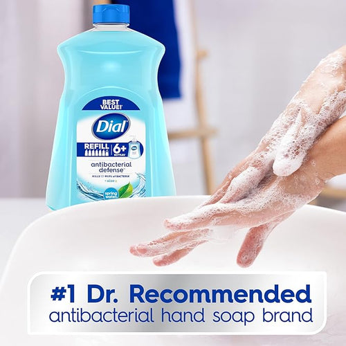 Dial Antibacterial Defense Liquid Hand Soap + Aloe, Spring Water Scent, 52 Fl Oz Hand Soap Refill (Pack of 3), Dermatologist-Tested, Gentle Formula