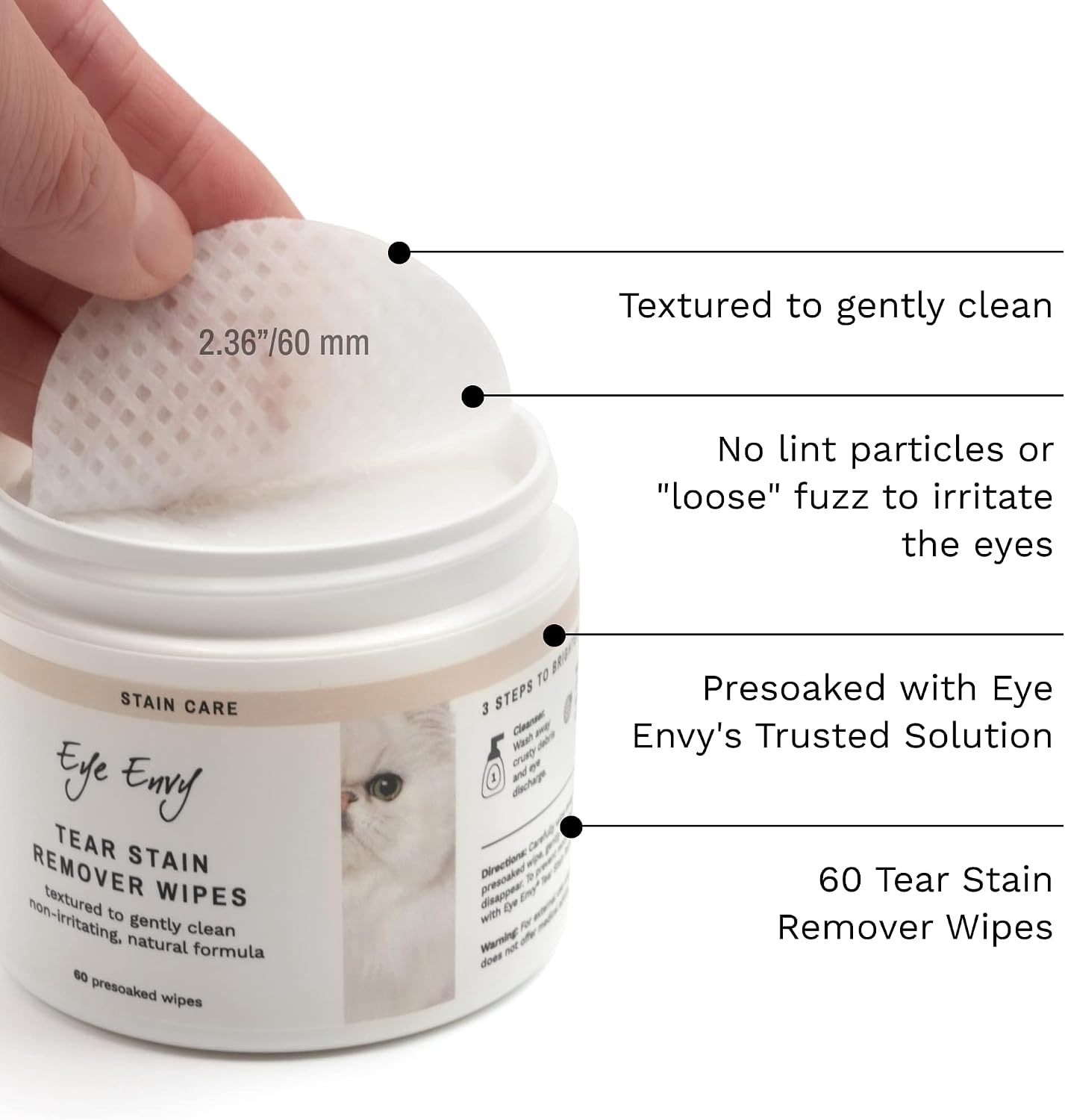 Eye Envy Tear Stain Wipes for Cats. Textured to Gently Clean Tear Stains. Natural Formula.