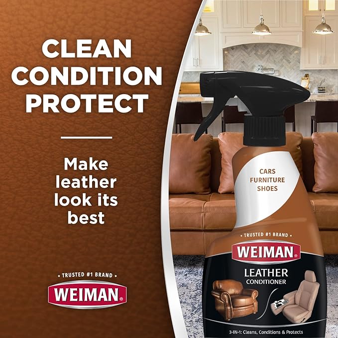 Weiman Leather Cleaner & Conditioner - Cleans, Restores & Protects Leather, UV Protection Prevent Cracking & Fading, For Car Seats, Sofas, Shoes, Bags & All Finished Leather Surfaces, 2 Pack, 22 FL Oz