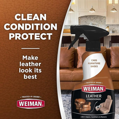 Weiman Leather Cleaner & Conditioner - Cleans, Restores & Protects Leather, UV Protection Prevent Cracking & Fading, For Car Seats, Sofas, Shoes, Bags & All Finished Leather Surfaces, 2 Pack, 22 FL Oz