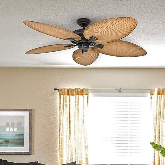 Honeywell Ceiling Fans Palm Island, 52 Inch Tropical Indoor Outdoor Ceiling Fan with No Light, Pull Chain, Two Mounting Options, 5 Palm Leaf Blades, Damp-Rated - 50505-01 (Bronze)