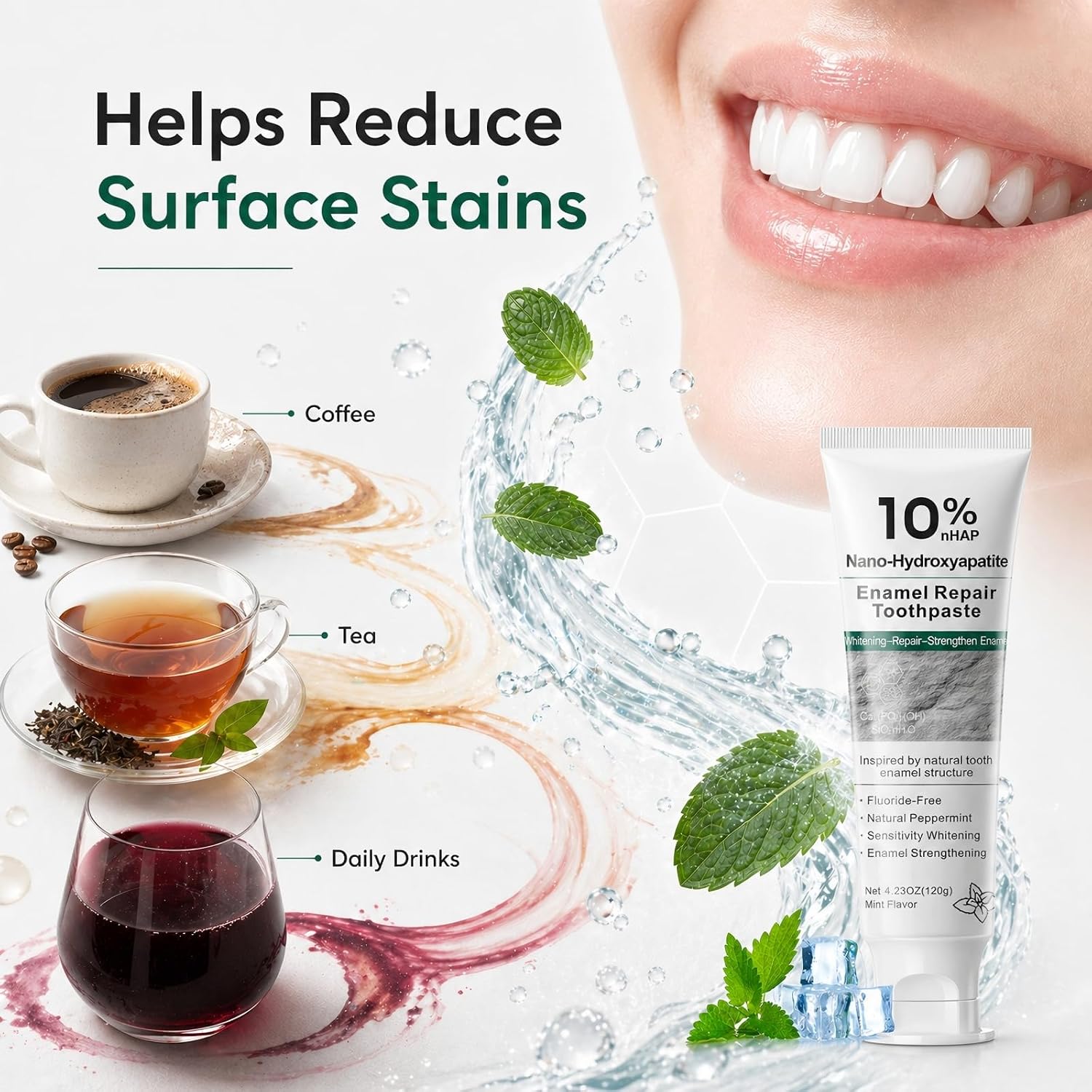 10% Nano Hydroxyapatite Toothpaste, Fluoride Free Toothpaste for Sensitive Teeth, Helps Strengthen Enamel, Freshens Breath, Daily Remineralizing Toothpaste for Adults, 2 Pack