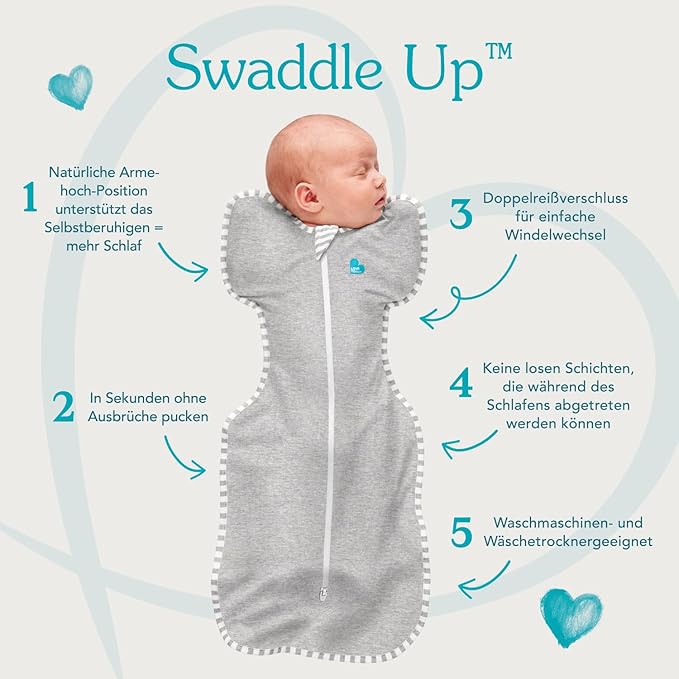 Love to Dream Swaddle UP, Baby Sleep Sack, Self-Soothing Swaddles for Newborns, Improves Sleep, Snug Fit Helps Calm Startle Reflex, New Born Essentials for Baby, Small 8-13lbs, Gray