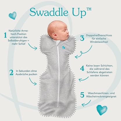 Love to Dream Swaddle UP, Baby Sleep Sack, Self-Soothing Swaddles for Newborns, Improves Sleep, Snug Fit Helps Calm Startle Reflex, New Born Essentials for Baby, Small 8-13lbs, Gray