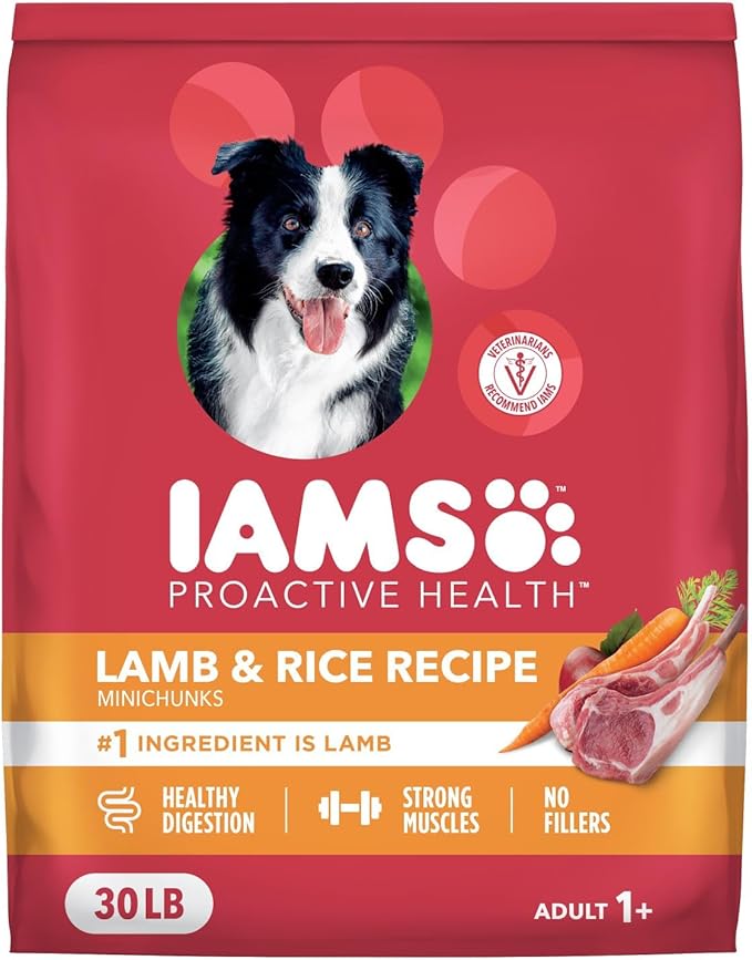 IAMS Proactive Health Dry Dog Food, Adult Dog Food Dry Recipe, Lamb & Rice, 30 lb. Bag