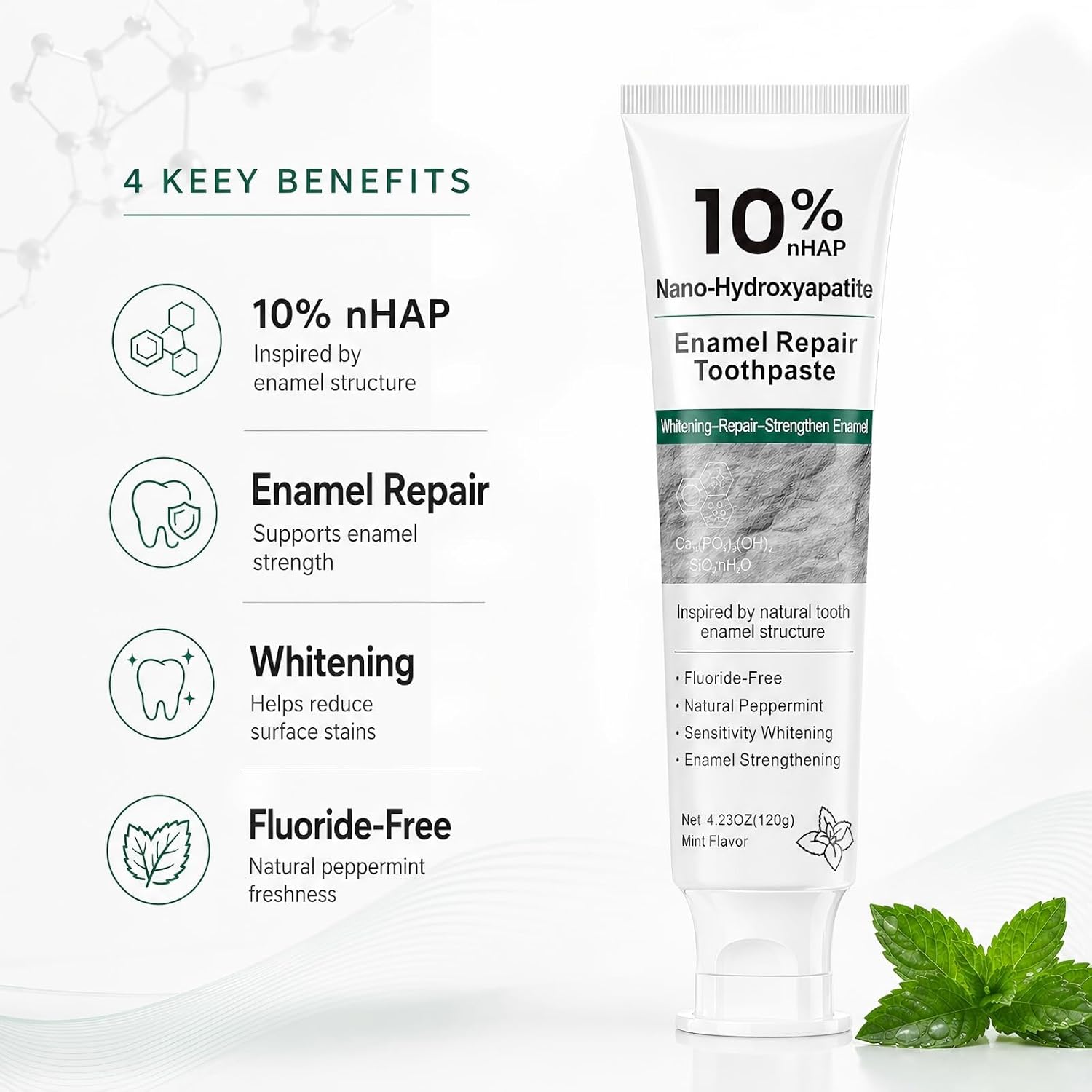 10% Nano Hydroxyapatite Toothpaste, Fluoride Free Toothpaste for Sensitive Teeth, Helps Strengthen Enamel, Freshens Breath, Daily Remineralizing Toothpaste for Adults, 2 Pack