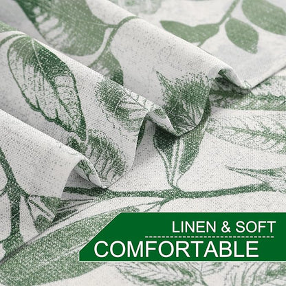 Green Leaf Print Linen Curtains for Living Room 84 inch Length Botanical Sheer Curtain Panels Natural Texture Soft Touch Light Filtering Privacy Window Drapes, 55" Wide, 2 Panel