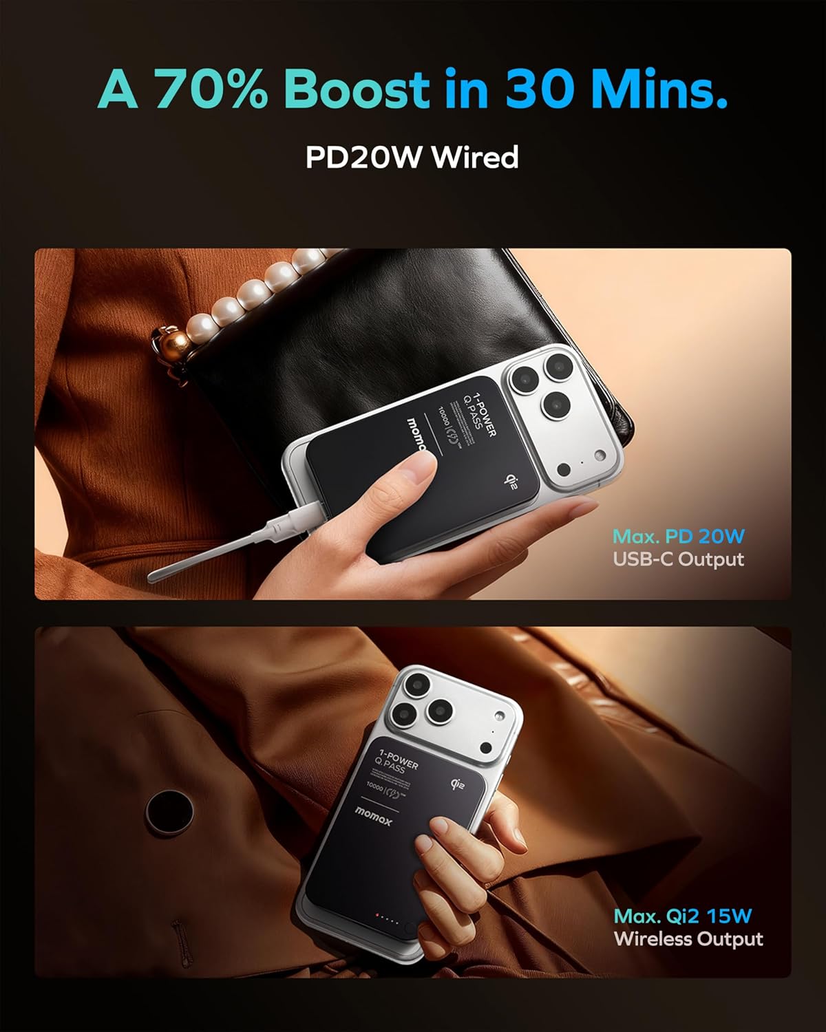 MOMAX Qi2 Magnetic Power Bank, 10000mAh Everyday Portable Charger