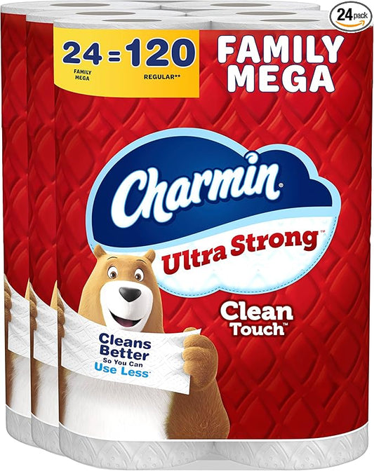 Charmin Ultra Strong Clean Touch Toilet Paper, 24 Family Mega Rolls = 120 Regular Rolls