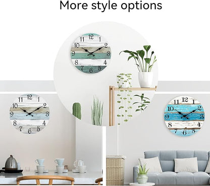 CHYLIN Wall Clock - Beach Themed Blue Wall Clocks Battery Operated Silent Non-Ticking, Coastal Nautical Clock Decorative for Home Kitchen Living Room Office Bathroom Bedroom(10 Inch)