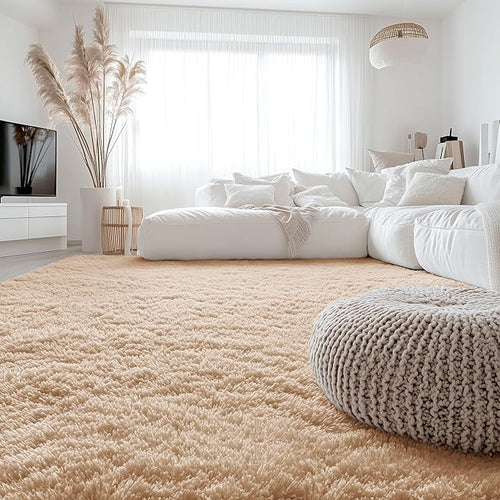 OLANLY 8x12 Machine Washable Large Area Rugs for Living Room, Bedroom, Soft Fluffy Shaggy Bedside Rug, Indoor Floor Carpet for Kids Girls and Boys, Dorms, Nursery, Home Decor Aesthetic, Beige