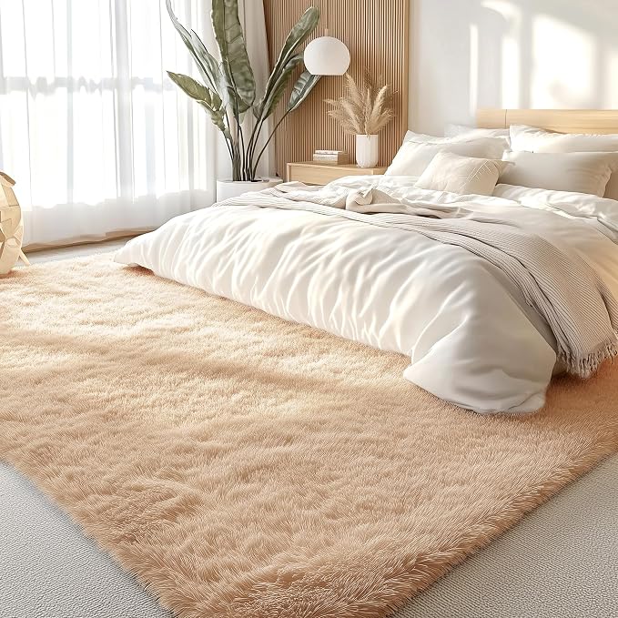 OLANLY 8x12 Machine Washable Large Area Rugs for Living Room, Bedroom, Soft Fluffy Shaggy Bedside Rug, Indoor Floor Carpet for Kids Girls and Boys, Dorms, Nursery, Home Decor Aesthetic, Beige