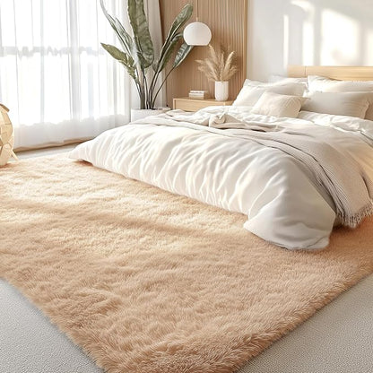 OLANLY 8x12 Machine Washable Large Area Rugs for Living Room, Bedroom, Soft Fluffy Shaggy Bedside Rug, Indoor Floor Carpet for Kids Girls and Boys, Dorms, Nursery, Home Decor Aesthetic, Beige