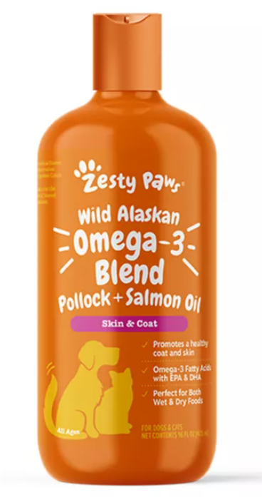 Zesty Paws Dog & Cat Wild Alaskan Omega-3 - Skin & Coat Support with Pollock & Salmon Oil, 8-32 oz