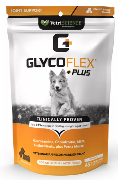 VetriScience Dog GlycoFlex Plus Hip and Joint Supplement with Glucosamine, Soft Chews, 45 Count