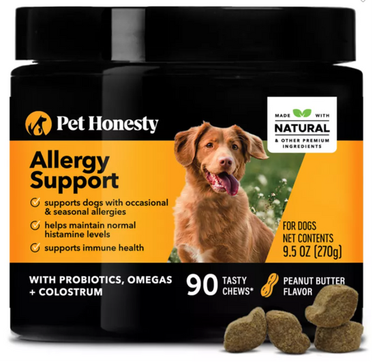 Pet Honesty Dog Allergy Support Supplement, Occasional & Seasonal Allergies, Peanut Butter, 90ct