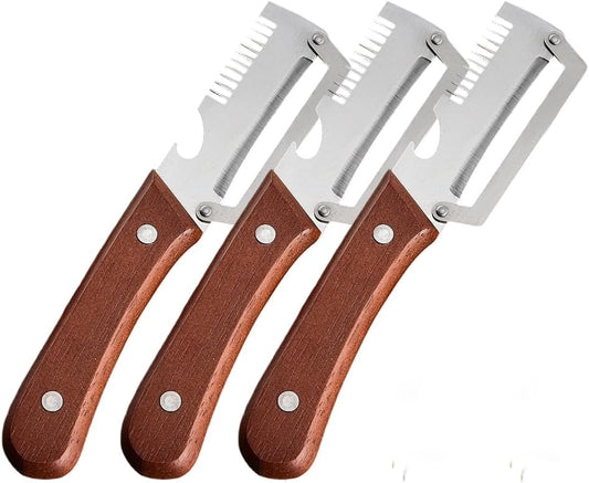 Multi-Functional Vegetable Peeler for Kitchen, 2026 New Stainless Steel Peeler Tool for Chef, Wooden Handle Peeler Papaya Shredder for Home Use Kitchen Peeling (3)
