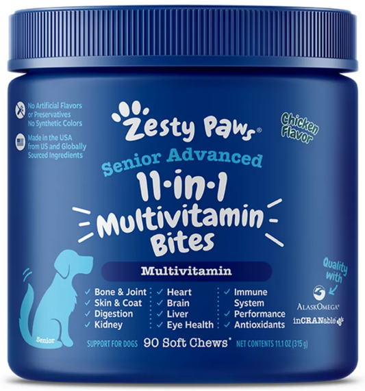 Zesty Paws Senior Advanced 11-in-1 Multivitamin Bites for Dogs - Chicken Flavored - 90 Count
