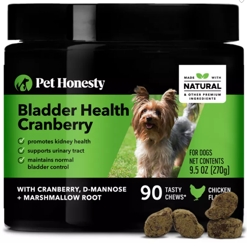 Pet Honesty Dog Bladder Health Cranberry Chews, Support Urinary Tract Health, Chicken Flavor, 90ct