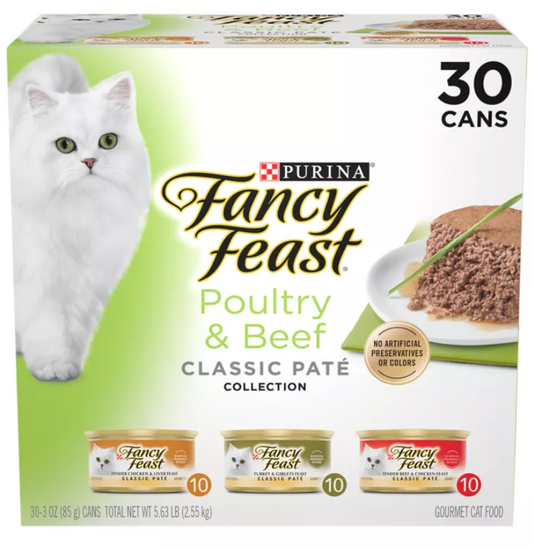 Purina® Fancy Feast® Classic Pate Wet Cat Food - Poultry & Beef, Variety Pack, 3 Oz, 30 Count