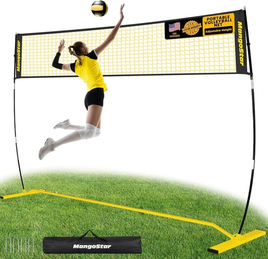 MangoStar Volleyball Net, 12FT Portable Volleyball Net for Backyard Beach, Adjustable Height, Freestanding Volleyball Net with Carry Bag for Indoor&Outdoor, Professional Net for Hitting&Serving